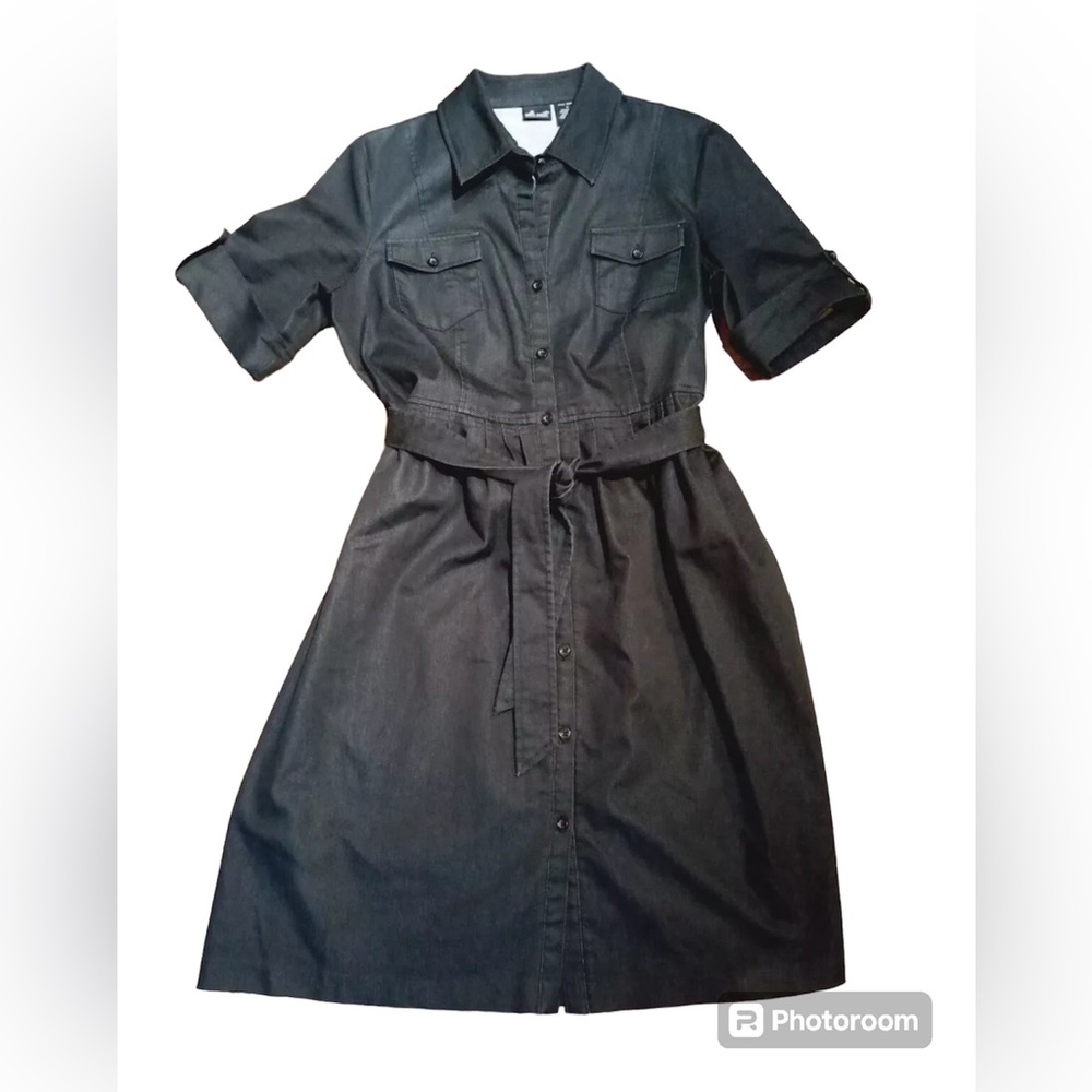 NWOT Willi Smith Womens Dress Stretchy Belt Button Up Front SZ 8‎ Dark Gray